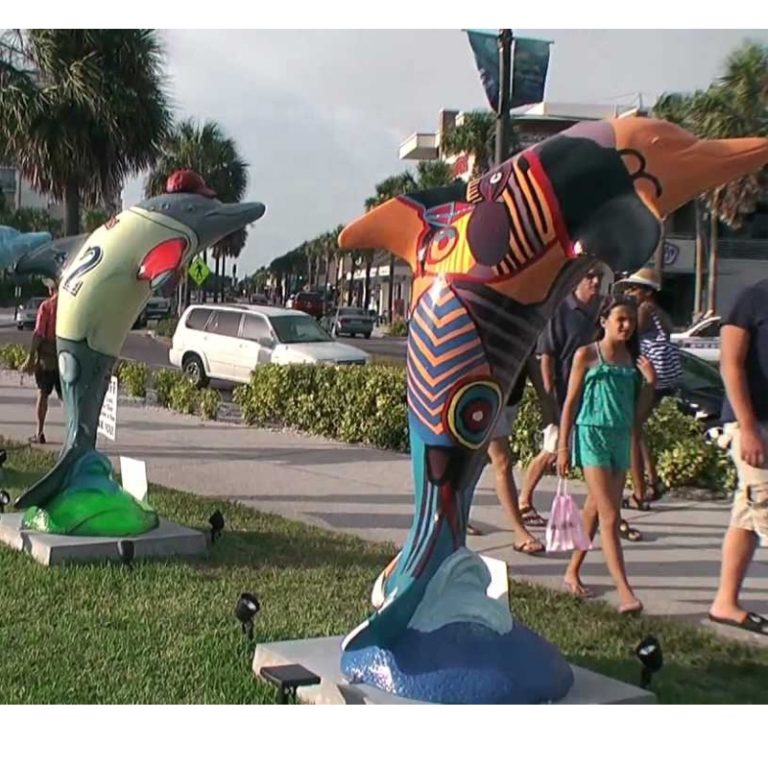 Outdoor Painted Finish Fiberglass Dolphin Decor Sculpture