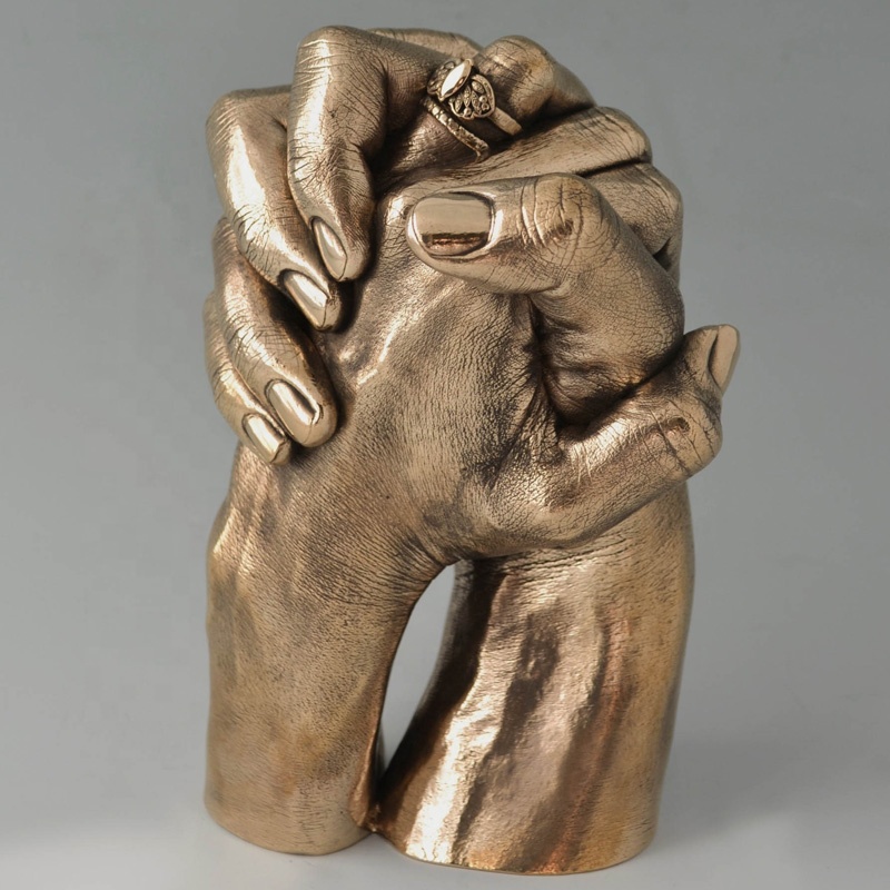 Lifelike Crossed Hands Brass Sculpture for Office Decor