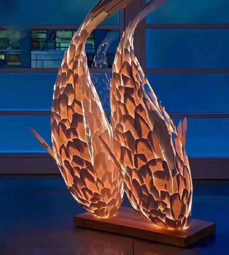 Large outdoor Luminous stainless steel fish sculpture