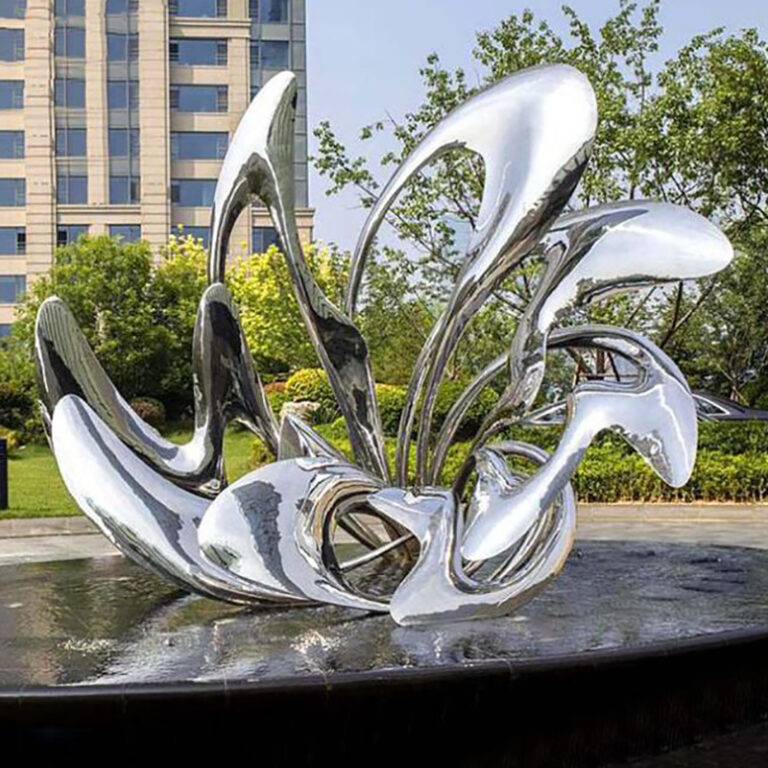 outdoor landscape waterscape sculpture stainless steel spray sculpture